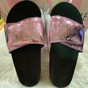 🍃VS PINK Slide Sandals Mettalic